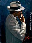 Fabian Perez Famous Paintings - Smoking Under The Light White Suit